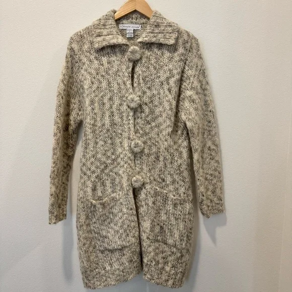 Eastside Westside Beige Knit Long Cardigan Sweater Mohair Blend Neutral Boho L - Picture 1 of 6